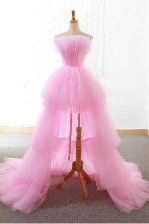 Beautiful High Low Pink Tulle Prom Dresses