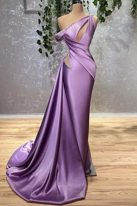 Sexy Lavender Mermaid Floor Length One Shoulder Prom Dresses