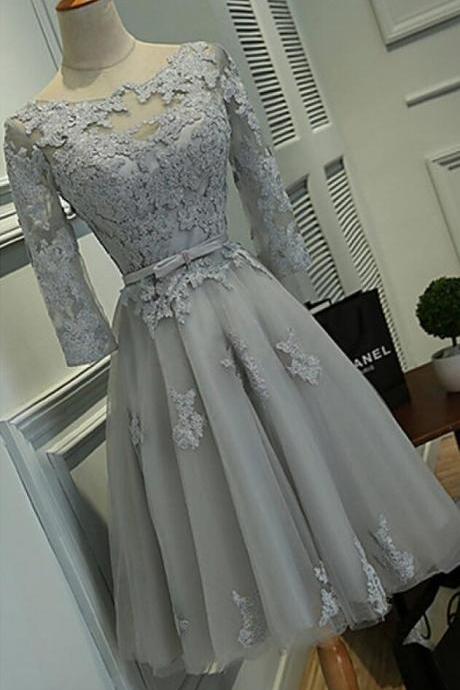 Cute Scoop Knee-length Lace Tulle Short Prom Dress