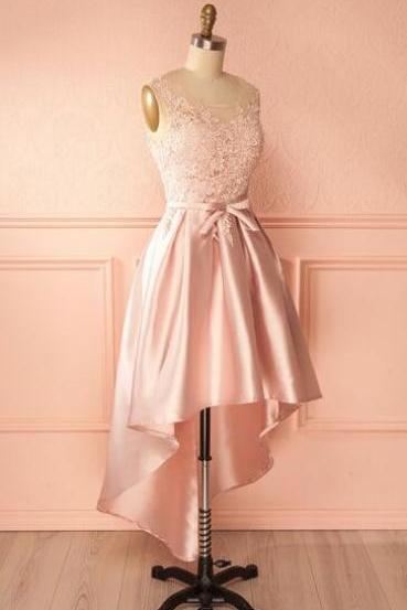 High Low Pink Lace Homecoming Dress