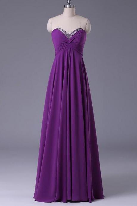 A Line Purple Chiffon Prom Dresses With Beading