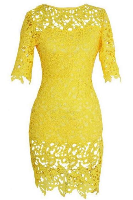Charming Yellow Lace Short Prom Dress