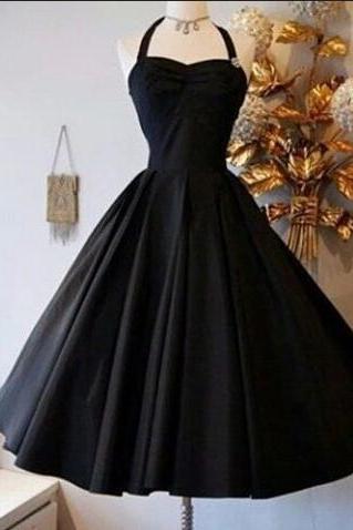A Line Halter Black Short Prom Dress