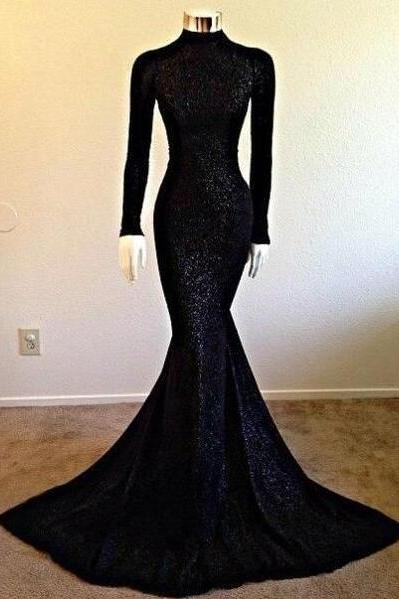Mermaid Long Sleeve Sequin Prom Dress