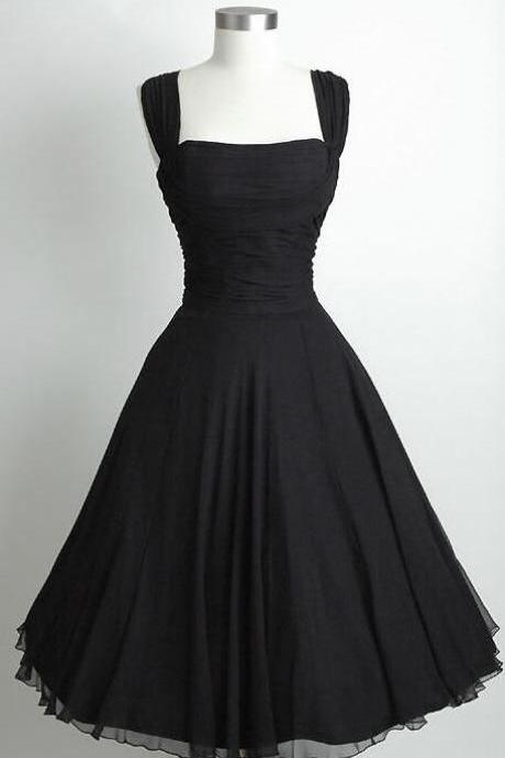 Simple Black Sleeveless Square Neck Short Prom Dress