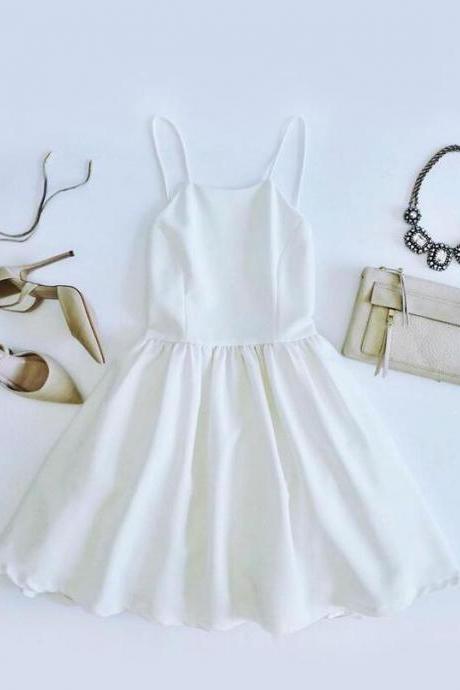 Spaghetti Straps White Short Prom Dress