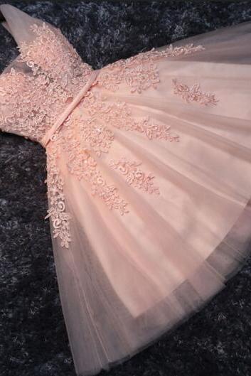 A Line Short Floral Pink Prom Dress Homecomig Dress