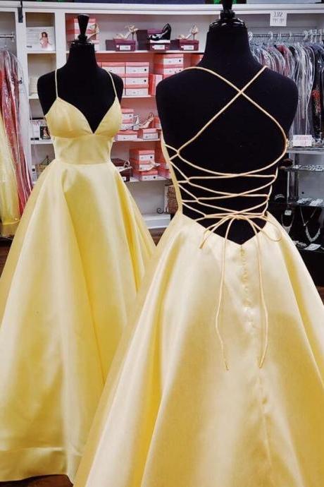 Elegant Long Yellow Satin Prom Dress