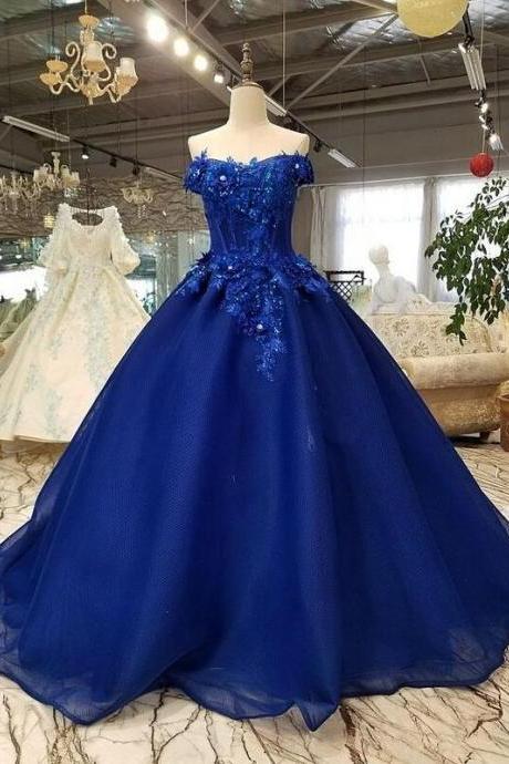 Classic Off The Shoulder Royal Blue Prom Dress