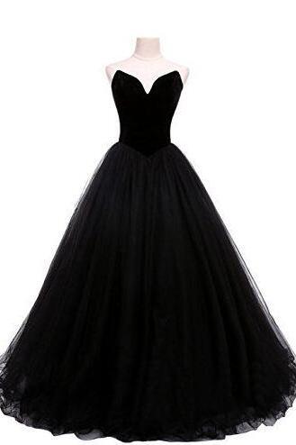 A Line Black V Neck Long Prom Dress