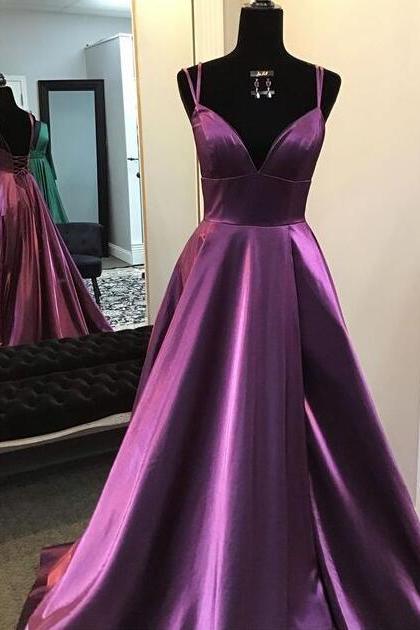 Simple Plum Long Prom Dress With Straps