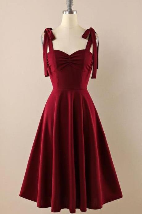 Vintage Burgundy Homecoming Dress With Bows