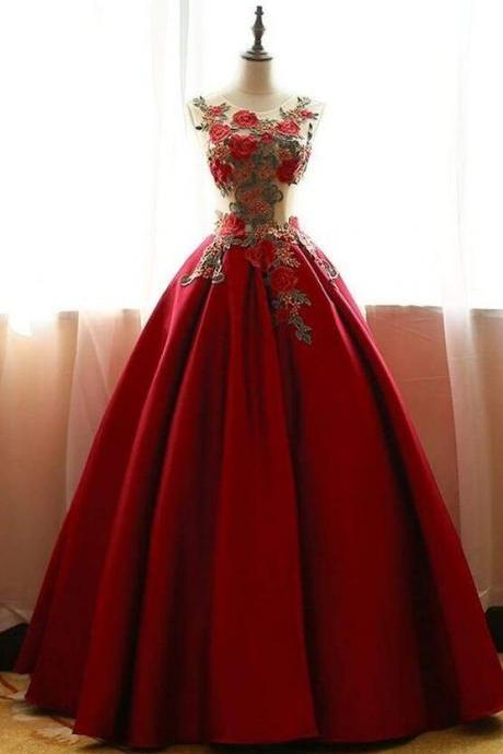Floor-length Scoop Ball Gown Red Sleeveless Formal Dresses