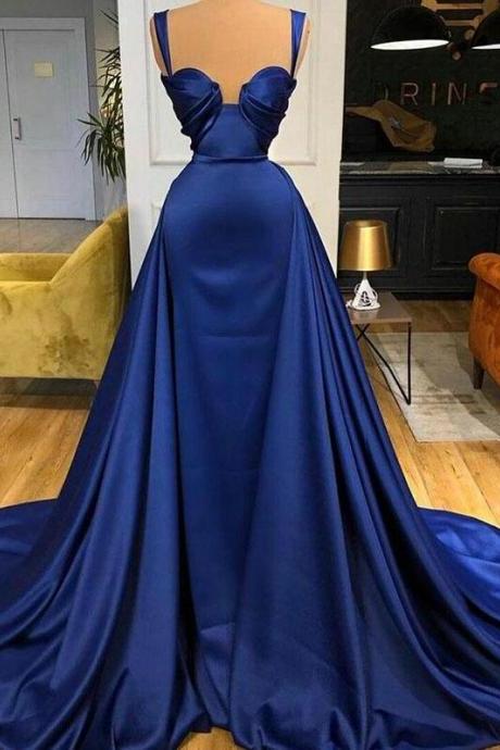 Mermaid Royal Blue Satin Prom Dresses