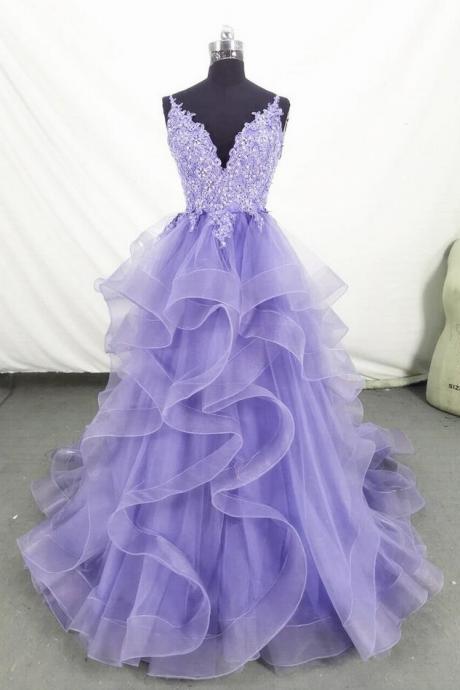 Mermaid Purple Tulle Long Layers Prom Dress