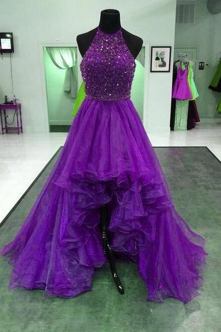 Simple Purple Tulle Long Evening Dress