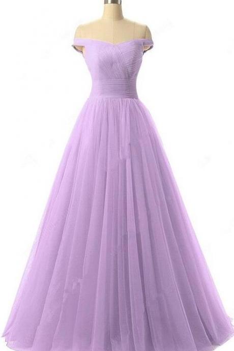 Off The Shoulder Tulle Ruffles Lavender Prom Dress