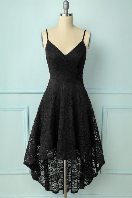 High Low Black Lace Homecoming Dress