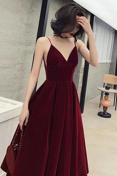 Spaghetti Straps Velvet Short Prom Dress