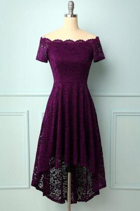 Off Shoulder Asymmetrical Lace Homecoming Dress