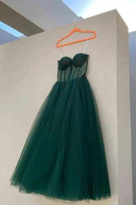 A Line Green Tulle Evening Dress