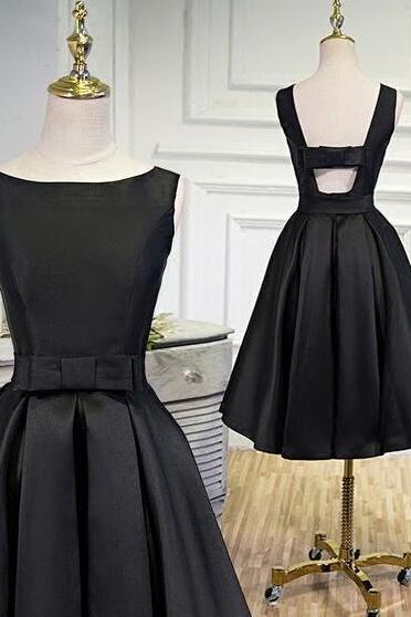 Simple Black Satin Short Prom Dress