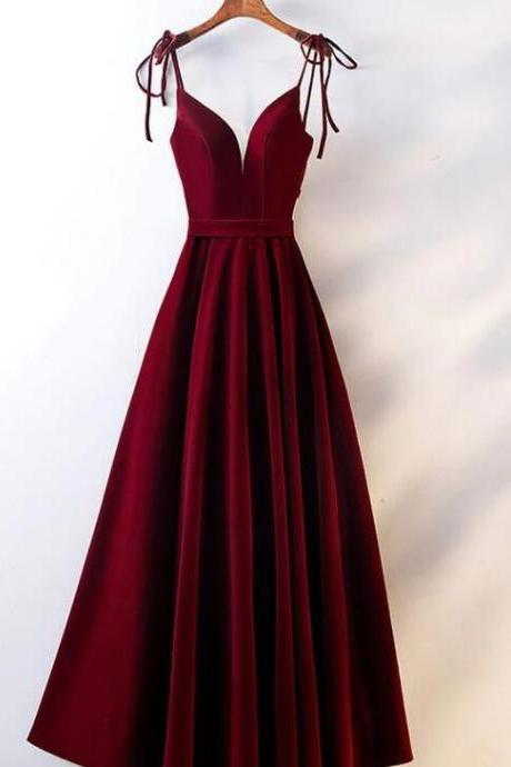 Beautiful Velvet Straps Long V-neckline Long Prom Dress
