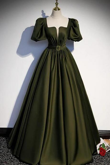 A Line Dark Green Satin Long Party Dress