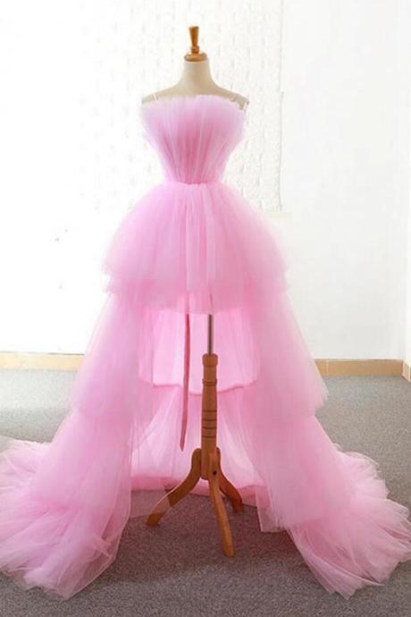 Gorgeous High Low Pink Tulle Prom Dresses