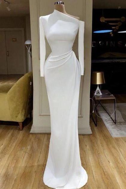 Asymmetric Neck Long Sleeves Prom Dress