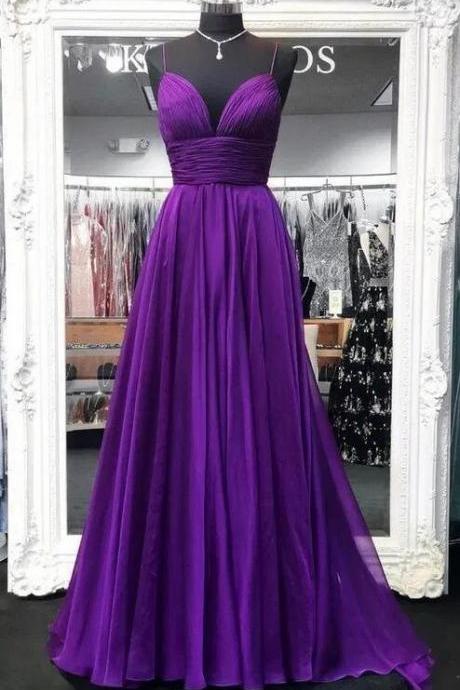 Spaghetti Straps A Line Purple Prom Dress