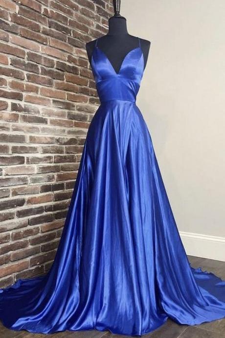 Simple Mermaid Royal Blue Long Prom Dresses Evening Gowns
