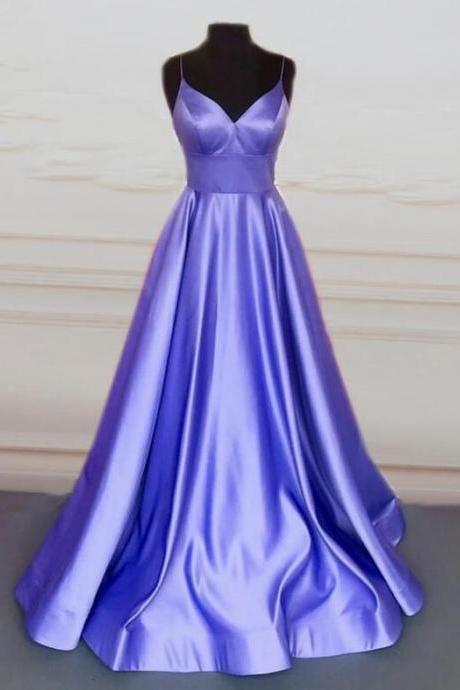 Spaghetti Staps Long Purple Prom Dress