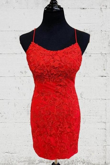Sexy Tight Red Lace Homecoming Dresses