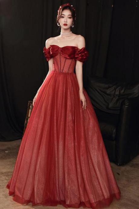 Off Shoulder Blushing Red Temperament Attractive Sleeveless Prom Dress
