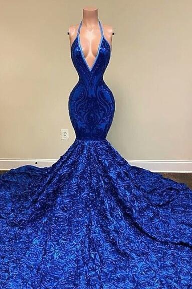 Mermaid Royal Blue Sequin Evening Dresses