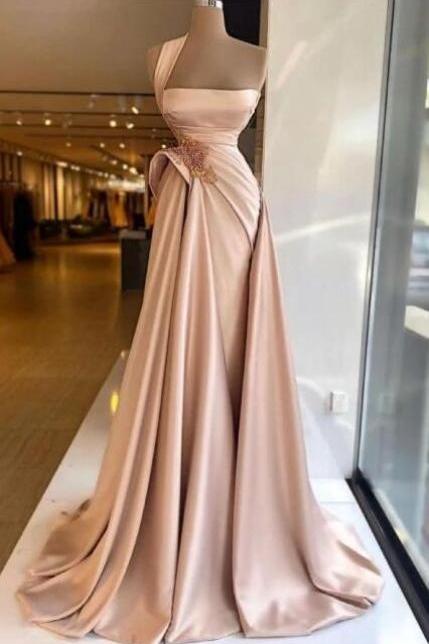 A Line Pink Prom Dresses, Robe De Soiree, Beaded Prom Dresses, Satin Prom Dresses, Prom Dresses For Women