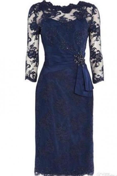 Royal Blue Lace Short Mother Of The Bride Dress