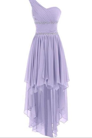 Lavender High Low Chiffon Pleated Evening Prom Dress
