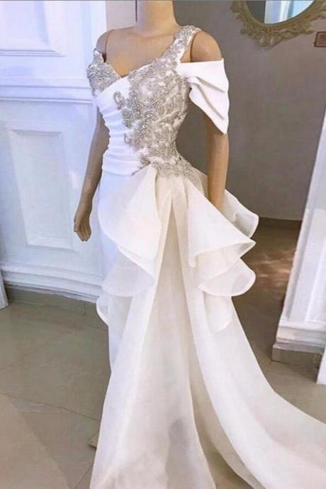 Elegant Mermaid Shiny Crystal Rhinestone Long Prom Dresses