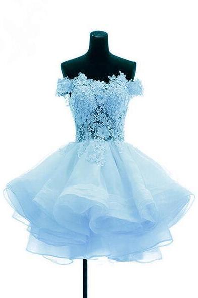 Beautiful Light Blue Organza With Flower And Lace