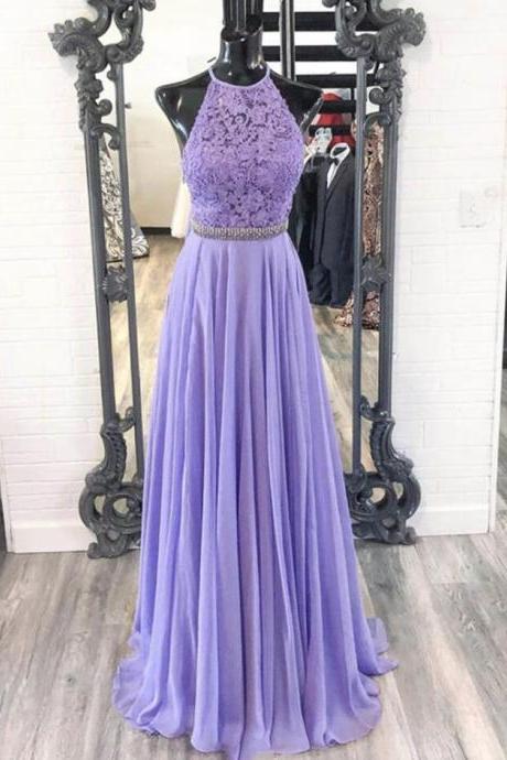 A Line Lilac Lace Formal Prom Dresses
