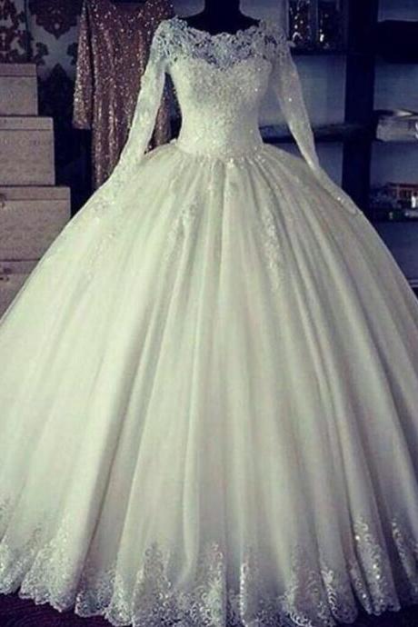Elegant Princess Tulle Long Sleeve Wedding Dresses For Women