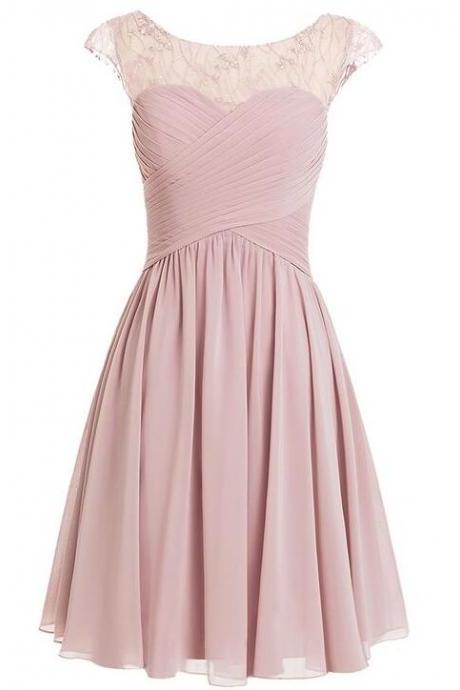 Dusty Pink Bridesmaid Dresses Short Lace Appliqué
