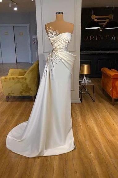 feather luxury evening dresses long beaded applique prom dress