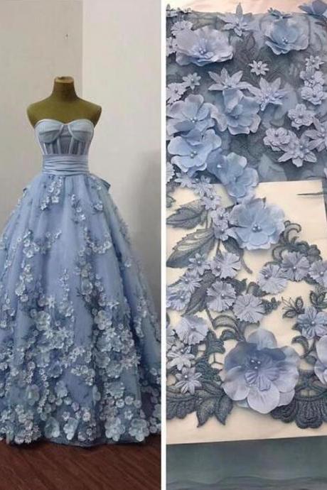 Elegant Sweetheart Neck Blue Prom Dresses 3d Flowers
