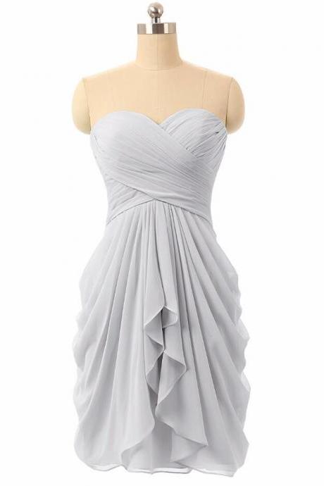 Cute Silver Short Chiffon Bridesmaid Dresses
