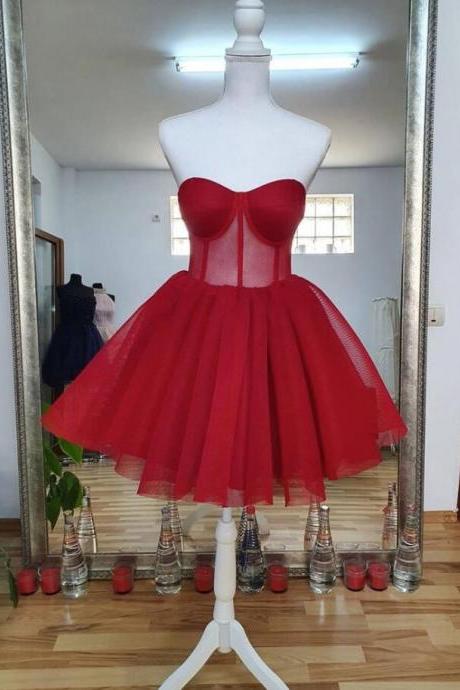 Simple Graduation Dresses Short Tulle Red Homecoming Dresses