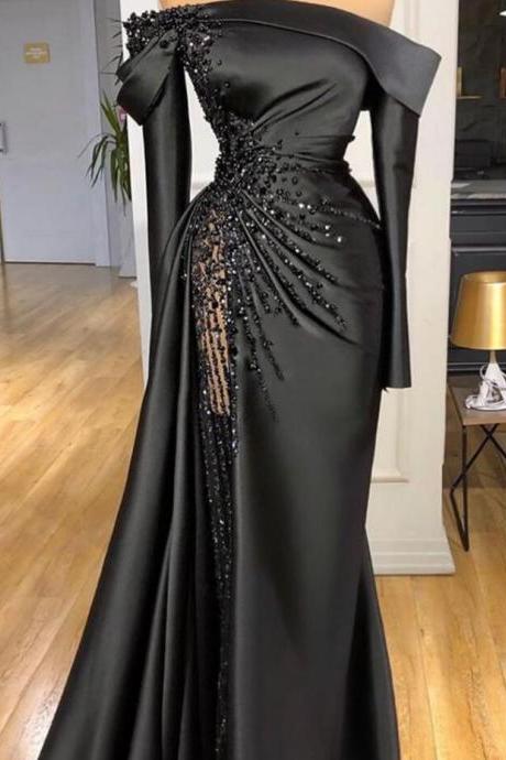 Mermaid Black Evening Dresses 2023 Long Sleeve