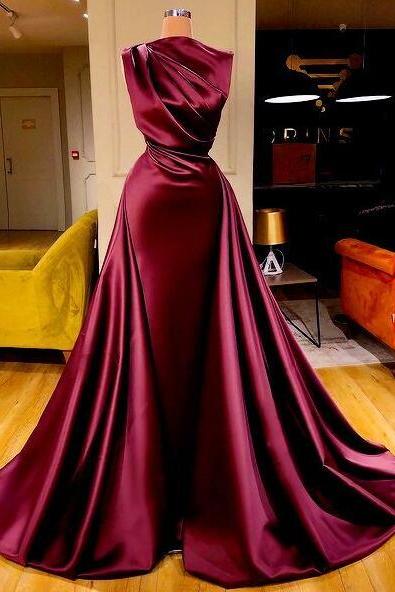 Vintage Satin Burgundy Prom Dresses